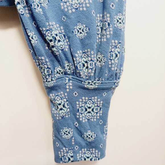 Free People, Medium Blue Top, Boho Chic, Retro Styled, Deep V Neck, Long Sleeve - Picture 7 of 16